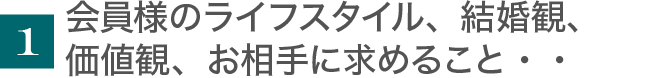 1会員様のライフスタイル、結婚観、価値観、お相手に求めること・・